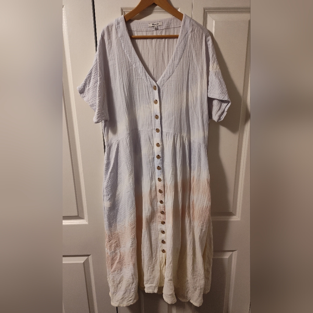 MADEWELL Tie-Dye Lightspun Button-Front Midi Dress (Extra Large)